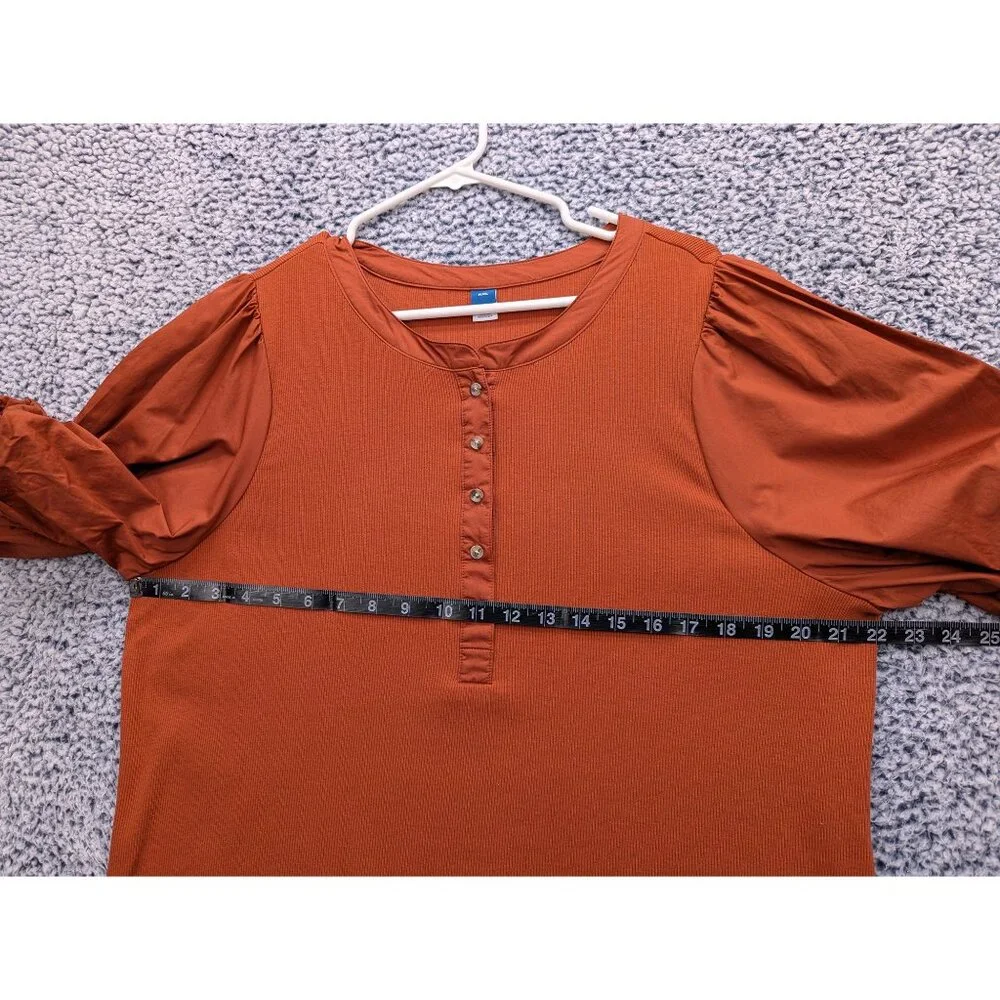 Old Navy Rust Orange Puff Sleeve Henley Top
